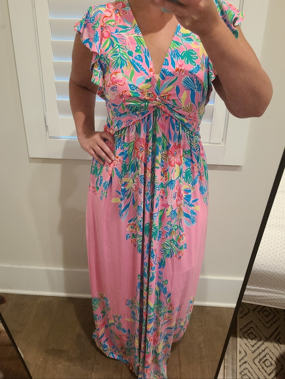 Lilly Pulitzer Verona Flutter Sleeve Maxi Dress In Havana Pink Casa Jaguar Print